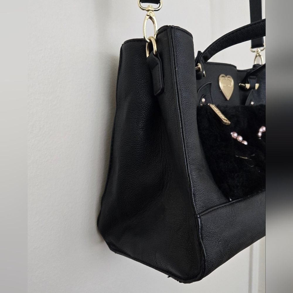Betsey Johnson Kitch Cat Kitty Tote Shoulder Hand Bag Black EUC - Picture 4 of 8